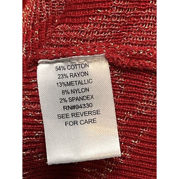 T/O Sweater Dress Womens Medium Metallic Red‎ Gold Floral Drop Waist Knit - Picture 5 of 9